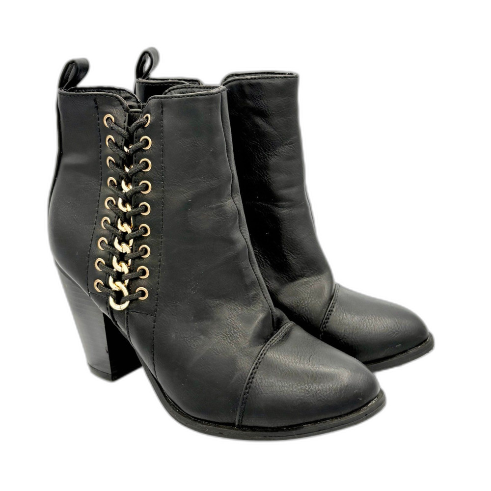 Forever Link Camila-68 black fashion straps buckle block heel booties size 7.5